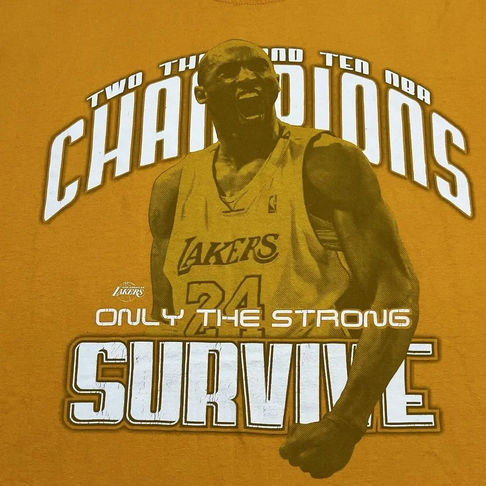 Lakers Kobe Bryant‎ Only The Strong Survive 2010 Champions T Shirt XXL Yellow 24